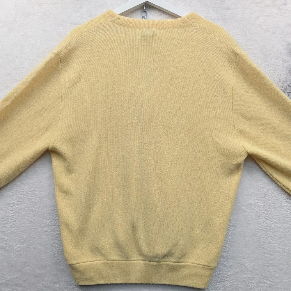 VTG Izod Lacoste Cardigan Men's L Yellow Button Front Knit V-Neck Preppy 80s